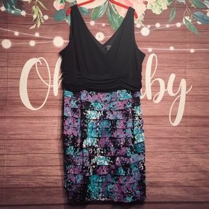 dressbarn Black V-Neck Dress w/Watercolor Ruffles